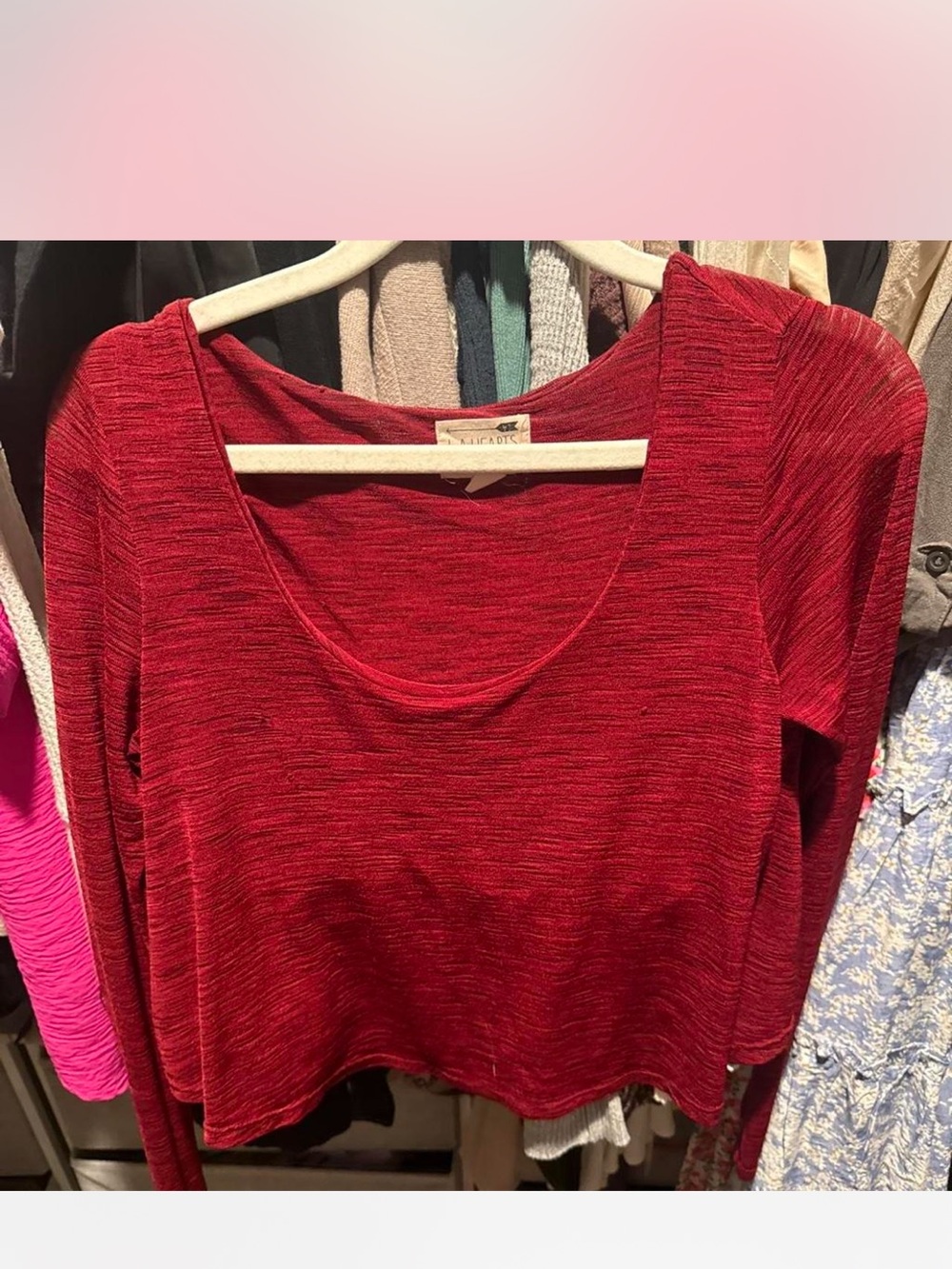 Red Scoop Neck Long Sleeve Top